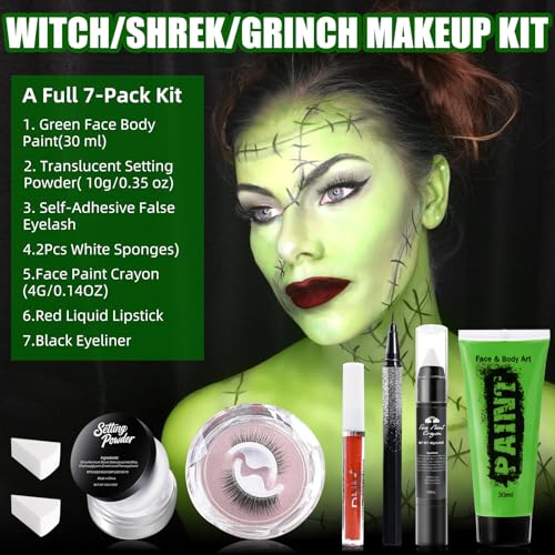 Halloween Witch Makeup Set – Green Face Paint & Costume Kit