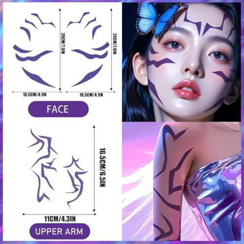 Purple Lightning Temporary Tattoos with Golden Star Brooch