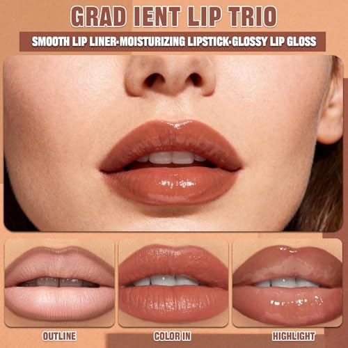 3-Piece Lip Combo Set - Matte Liner, Tinted Balm & Gloss in Mocha Nude