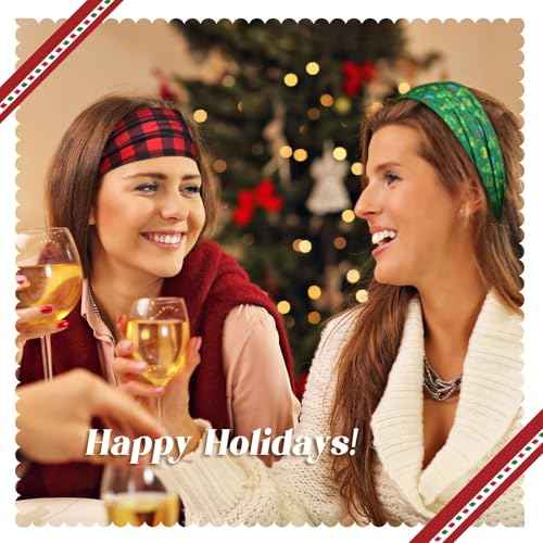 Christmas Headbands for Women & Girls - Wide Knotted Head Bands Snowflake Santa NonSlip Hair Bands Yoga Workout Elastic Head Wraps 6 Pcs Festive Accessories