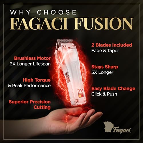 Fagaci Fusion Cordless Hair Clippers for Men – Silver, Brushless Motor, 2 Blades