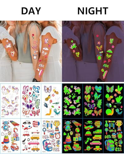Glow in the Dark Temporary Tattoos, 30 Sheets Waterproof