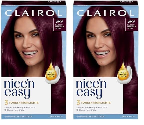 Clairol Nice'n Easy Permanent Hair Dye, 3RV Darkest Burgundy Violet Hair Color, Pack of 2