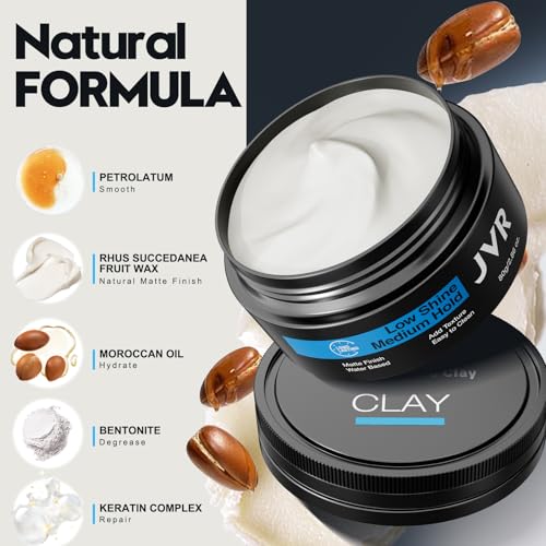 JVR Medium Hold Matte Finish Hair Clay for All Hairstyles - 2.86 oz