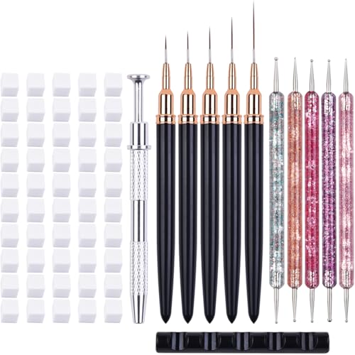 62Pcs Nail Art Tools Kit with Dotting Brushes & Sponges for Gel & Acrylic Nails
