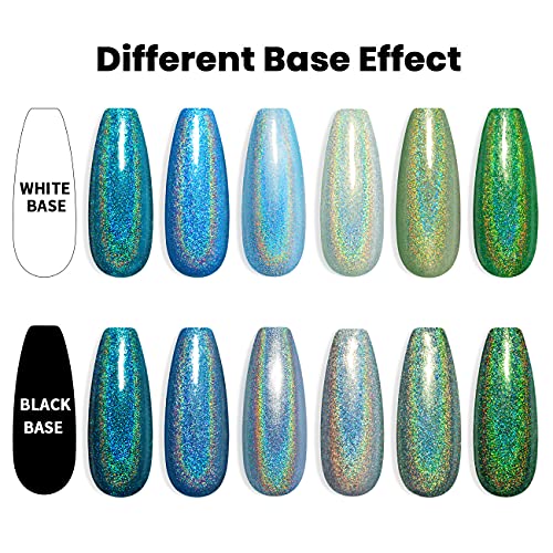 RARJSM Holographic Gel Nail Polish Set - 6PCS Turquoise Green