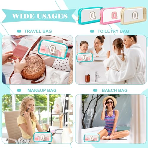 Personalized Clear Makeup Bag with Chenille Initial | Travel Cosmetic Pouch