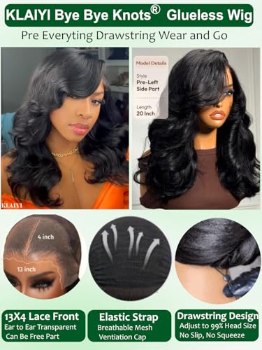 KLAIYI 16-Inch Human Hair Lace Front Wigs with Side Part & Pre Plucked Natural Hairline