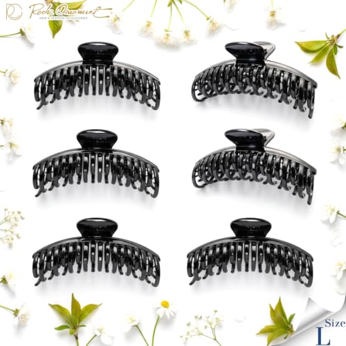 RC Roche 6 Pack Large Double-Tooth Hair Claw Clips – Big Jumbo Black
