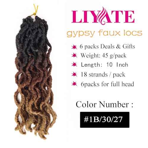 Faux Locs Crochet Hair 10 Inch 6 Packs 3 Tone Ombre Blonde Goddess Locs Crochet Hair for Black Women, Prelooped Gypsy locs Crochet Hair for kids Wavy Dreadlocks Crochet Hair Extensions, 1B/30/27