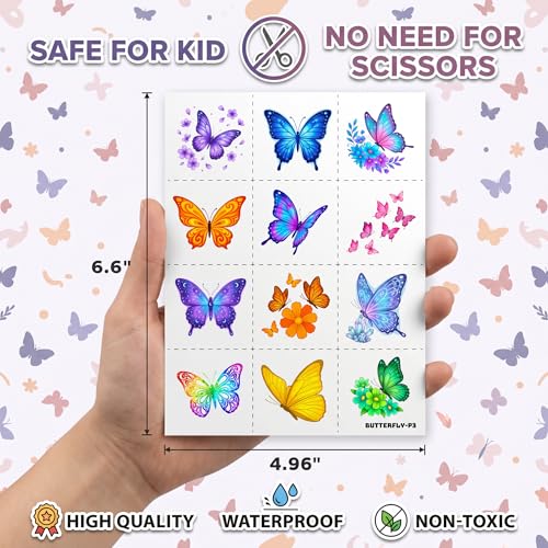 96 PCS Cute Butterfly Temporary Tattoos for Kids
