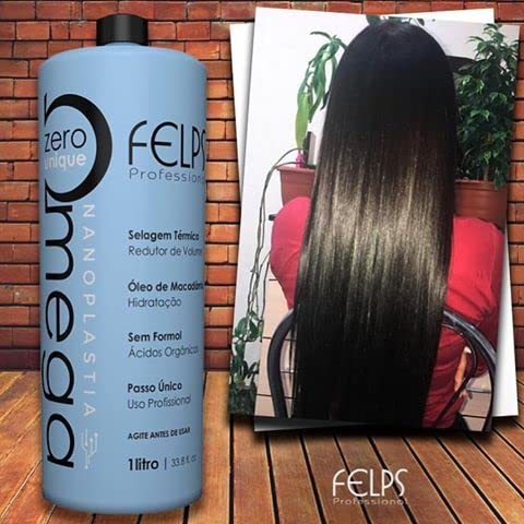 Felps Profissional Omega Zero Unique Sensitive Nanoplasty Treatment Keratin 1L | Thermal Sealing Progressive Brush Straightening Smoothing System Volume Reducer Free Gifts Worth $30 with this order