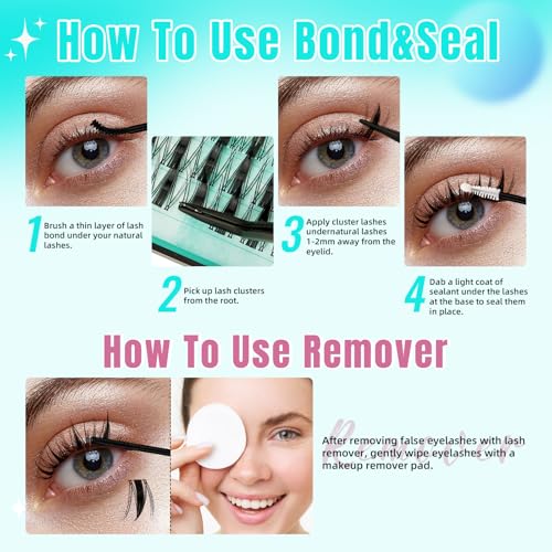 Manga Lash Clusters Kit - 144PCS Fairy Eyelash Extension with Bond & Seal