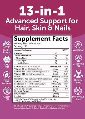 Lunakai Hair Growth Gummies with Biotin & Zinc - 60ct