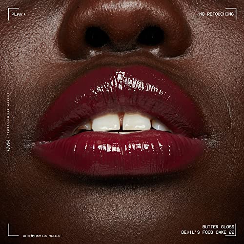 NYX Butter Gloss Devil's Food Cake Deep Plum Lip Gloss 0.27 Fl Oz - Non-Sticky, Sheer to Medium Coverage