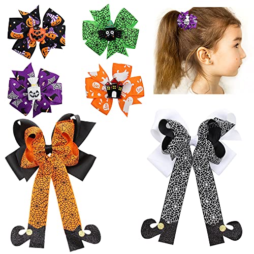 6 PCS Halloween Hair Bows, Glitter Black Halloween Bat Dot Hair Clip Ghost Butterfly Hair Barrette Halloween Bow Knot Hair Pins Accessories for Halloween Party Hair Accessories