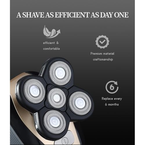 Replacement Shaver Heads Compatible with Freebird Shaver, 5 Blades Refills for Bald Men, Electric Razor Replacement Heads for Freedom Grooming with 3 Cleaning Brush