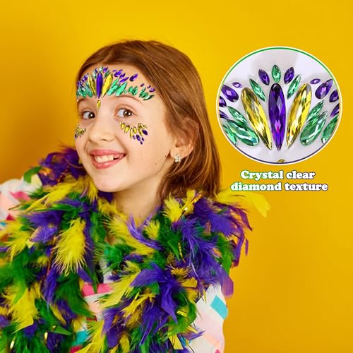 Mardi Gras Face Jewels Stickers - 4 Set Self-Adhesive Glitter Gems