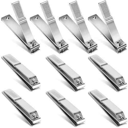 10-Pack Large Stainless Steel Nail Clippers Bulk for Men Women Adults, Straight Edge Toenail Clippers for Thick Nails, 3.15 x 0.6 inch Long Handle Big Toe Nail Clipper Set (Silver)