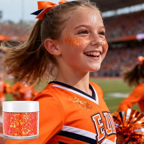 Holographic Orange Face & Hair Glitter Gel for Festivals