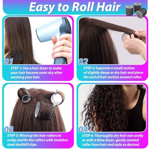 Self-Grip Hair Rollers Set with Clips - 24 Heatless Curlers & Storage Bag
