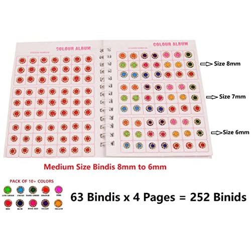 Multicolour Stone Bindi Kumkum Forehead Sticker Bindiya Bindi Booklet for Ladies (Medium Size 252 Stone Bindis Booklet)
