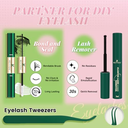 KEYYOU Aurora Lash Clusters Kit Fairy Lash Extension Kit C Curl 120Pcs Eyelash Extension Kit Wispy Natural Invisible Band Lash Kit with Waterproof DIY Lash Extension Kit at Home(Aurora-C-8-16MIX)