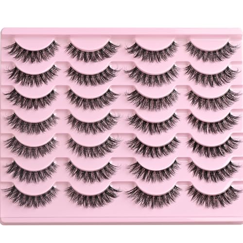 QUNETY Wispy Cat Eye Fake Eyelashes - 14 Pairs of Faux Mink