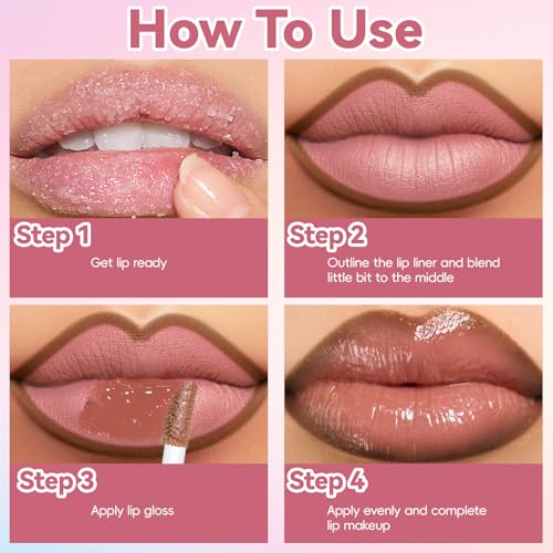 Noerrors 3-Piece Lip Combo Set with Liner & Gloss, Nude Brown & Pink