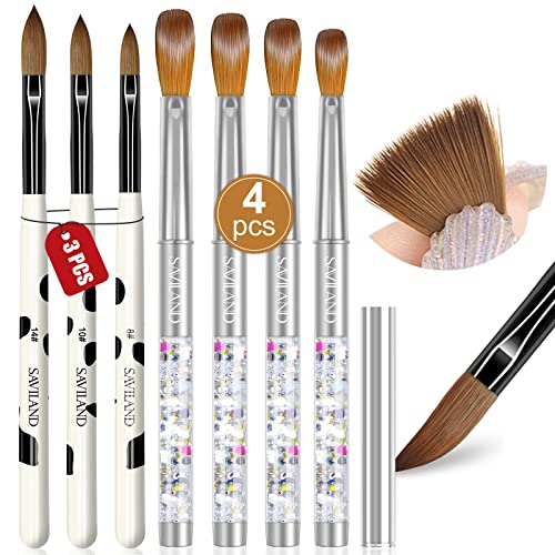 SAVILAND Kolinsky Acrylic Nail Brush Set: Size 6,8,10,12,14 Professional Manicure Brushes for Acrylic Powder Application, Extensions & 3D Nail Art Home Salon DIY