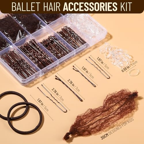 Brown Ballet Hair Accessories Kit for Kids & Women - Bun Nets, Bobby & Hair Pins