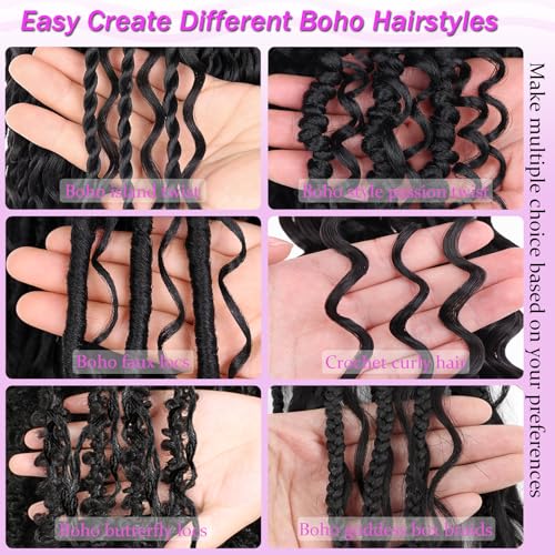 ZRQ Deep Wave Crochet Hair 18 Inch 3 Packs Natural Black