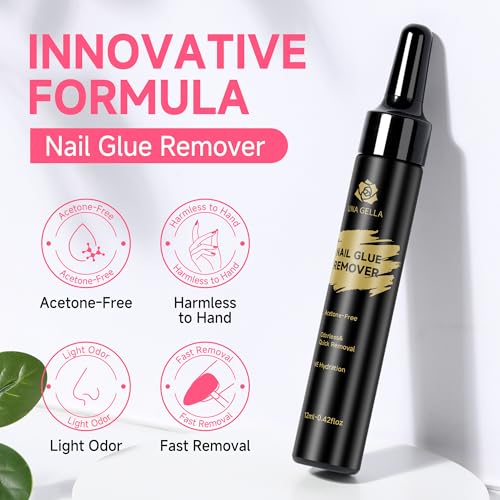 UNA GELLA Low-Odor Gel Nail Glue Remover for Press-On Nails 24ml, Gentle & Acetone-Free