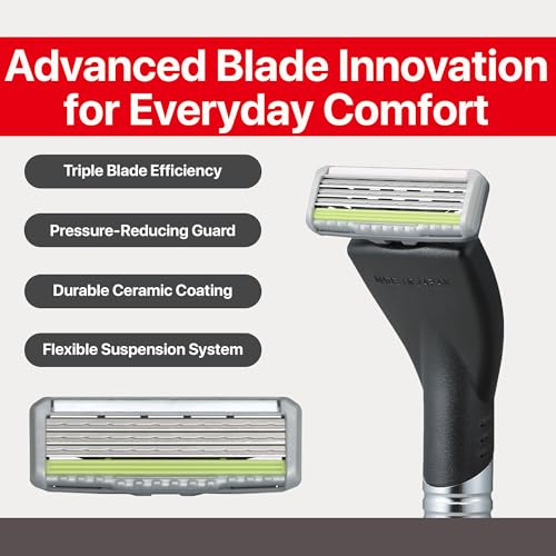 Feather - F3 Razor Blades Refills - Wavy Guard with SiC Ceramic Technology for Smooth Shave - Reduces Irritation and Razor Burns - Innovative Comfortable Blades for Sensitive Skin - 8 Pack