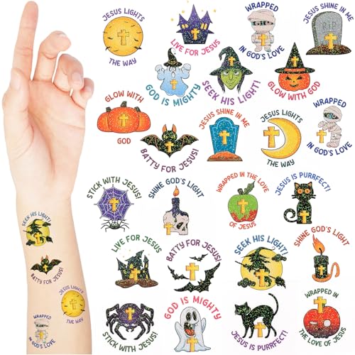 240 Pcs Christian Halloween Glitter Tattoos for Kids