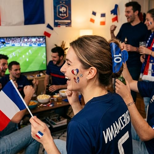 TOCESS France Soccer Tribute Gift Bundle for Women & Girls - Jersey-Shaped Hair Claw, No. 10 Keychain & Flag Tattoos - Navy