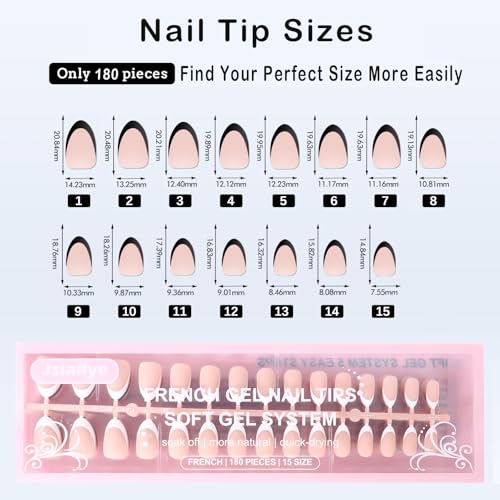 Jsiallye French Tip Press-On Nails A-2 Short Almond Nude - 180pcs, 6 Shades, Easy Manicure