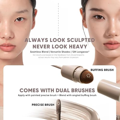 JUDYDOLL Cool Toned Contour, Cool Toned Contour Stick for Fair Skin, Smooth Liquid Contour & Highlighter With Dual Brush, Anti-Smudge & Brightening, Long-Lasting, Makeup Contour (01 Cool Gray Brown)