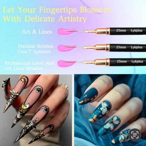 5pcs Nail Art Liner Brushes, Liner Brush For Nails Gel, Painting Art Design Brush Set Nail Dotting Drawing Tool For Long Lines, Thin Details, Fine Drawing Sizes 7/9/11/15/25mm£¨Black£©