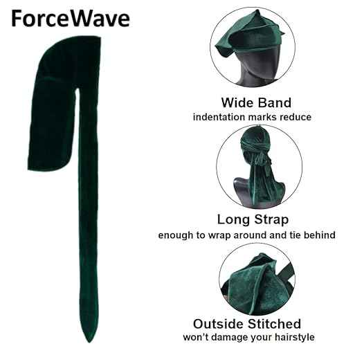 Velvet Durags for Men Wave Cap 6 Pieces Premium Do Rags Set for Men Women with Long Tail and Wide Strap