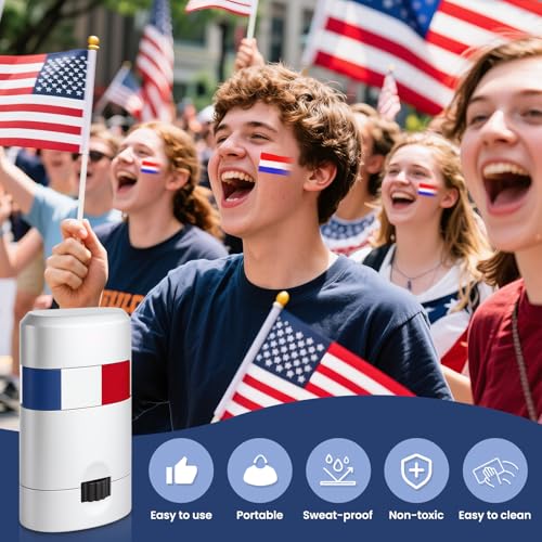 2PCS Red White and Blue Face Body Paint Sticks- Patriotic Pride 4th of July Accessories for Women, Eye-Black Stick Baseball Softball Sports Makeup, Fourth of July USA Accessories for Independence Day