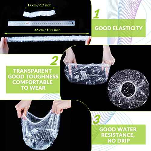 Retisee 1000 Pcs Disposable Shower Caps Bulk 18.2 Plastic Clear Hair Caps Elastic Large Thick Waterproof Bath Covers for Women Hair Care Cleaning Supplies Spa Hotel Salon Home Travel Accessories