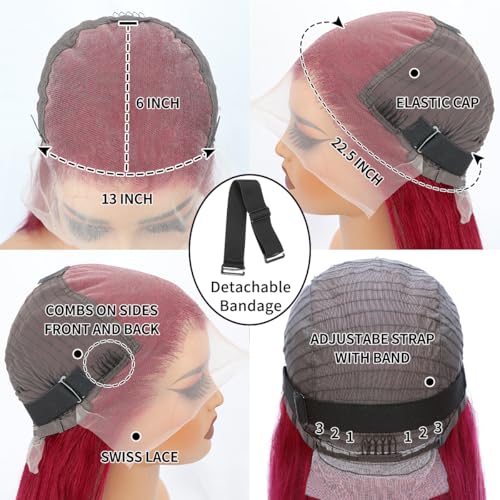 DJFG Burgundy 200% Density Human Hair Lace Front Wig - 20 Inch