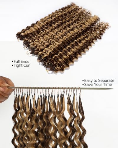 BEEOS Knotless Crochet Hair Deep Wave 22" P4/27 Human Hair
