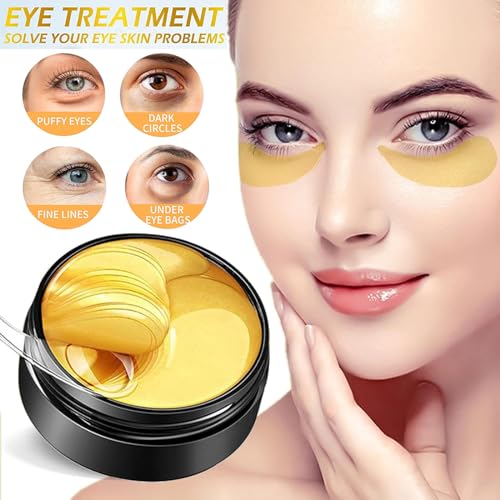 Under Eye Patches, Eye Mask, Eye Patches for Puffy Eyes and Dark Circles Reduce Eye Bags Fine Lines Smooth Wrinkle, Anti-Aging,Hydrating, 24K Gold Eye Skin care Pads with Collagen (60PCS) Black