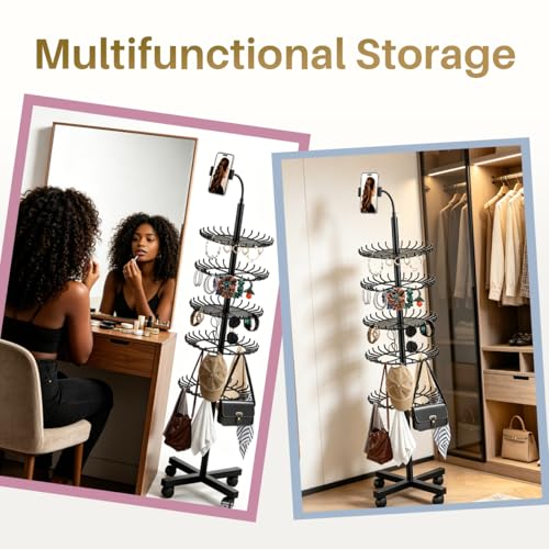 Adjustable Braiding Hair Rack with 140 Pegs, Phone Holder & Wheels
