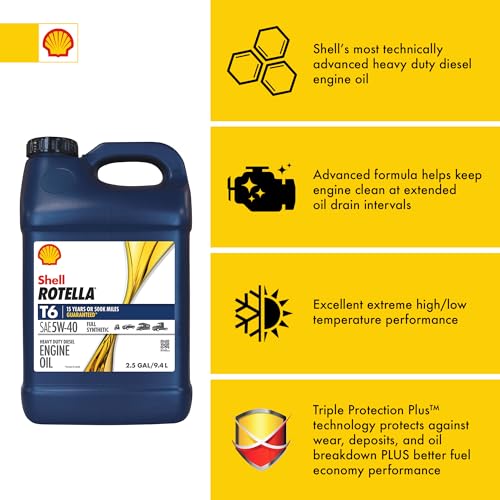 Shell Rotella T6 5W-40 Diesel Engine Oil, 2.5 Gallon (Case of 2)