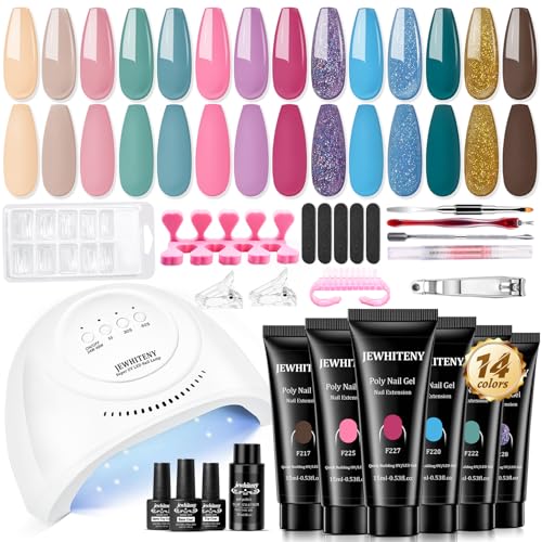 JEWHITENY 14-Color Poly Gel Nail Extension Kit with 48W UV Lamp