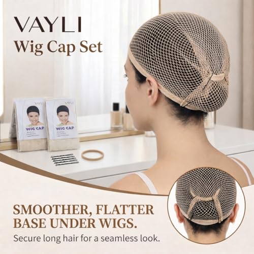 Wig Caps for Long Hair, 2 Mesh Caps with Bobby Pins