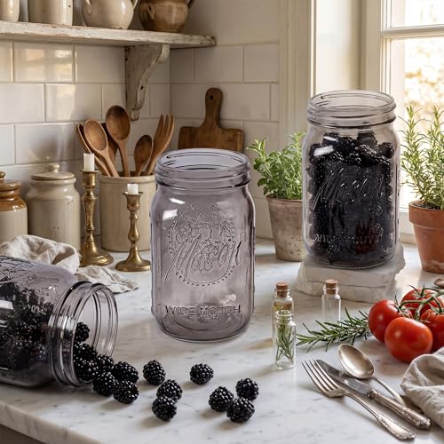 WELLIFE Wide Mouth Mason Jars 32 OZ, 6 Pack Mason Jars for Decor & DIY Crafts, Black Glass Storage Jars, Airtight jar, Fermenting, Pickling, Meal Prep